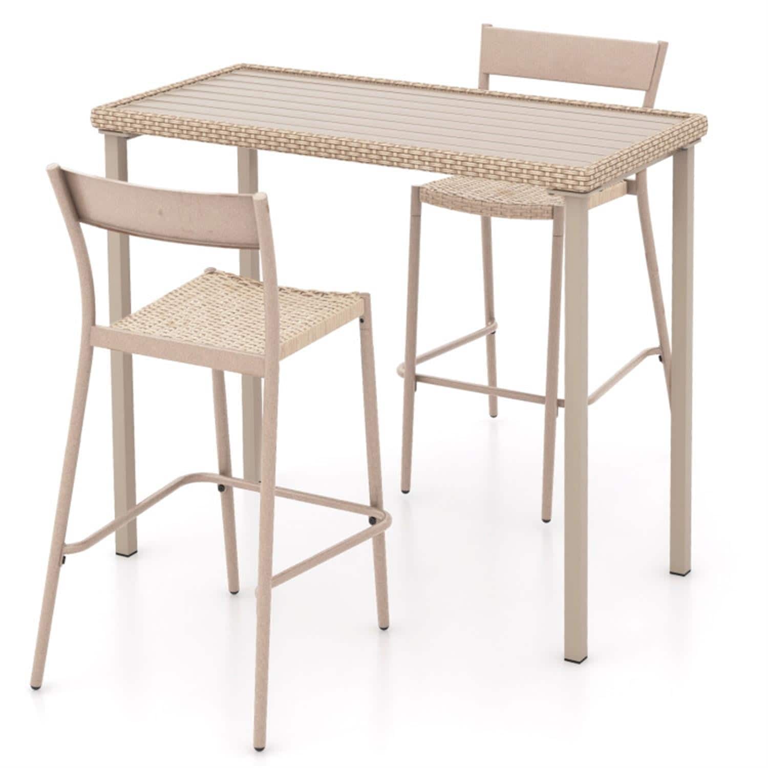 Pefilos - 3 Pieces Patio Bar Table Set with Height Table and 2 Armless Chairs, Outdoor Bistro Sets Accent Furniture for Garden - Brown