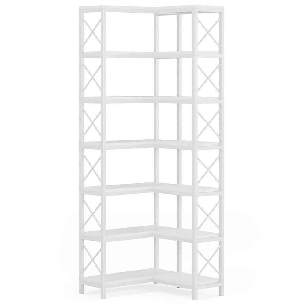 Kadyn - Bookshelf, Storage Shelf, Bookcase,7-Tier Corner Bookshelf Corner Bookcase Storage Display Rack - White