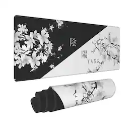 Comfort Essence - Large Gaming Mouse Pad Black Topographic Contour Extended Xl Long Mousepad Big Desk Mat With Stitched Edges - Japanese Black White Cherry Blossom-31.5" x 11.8"