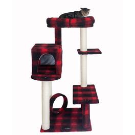 Armarkat - 50Inch Classic Real Wood Cat Tree With Veranda Bench Mini Perch - Black