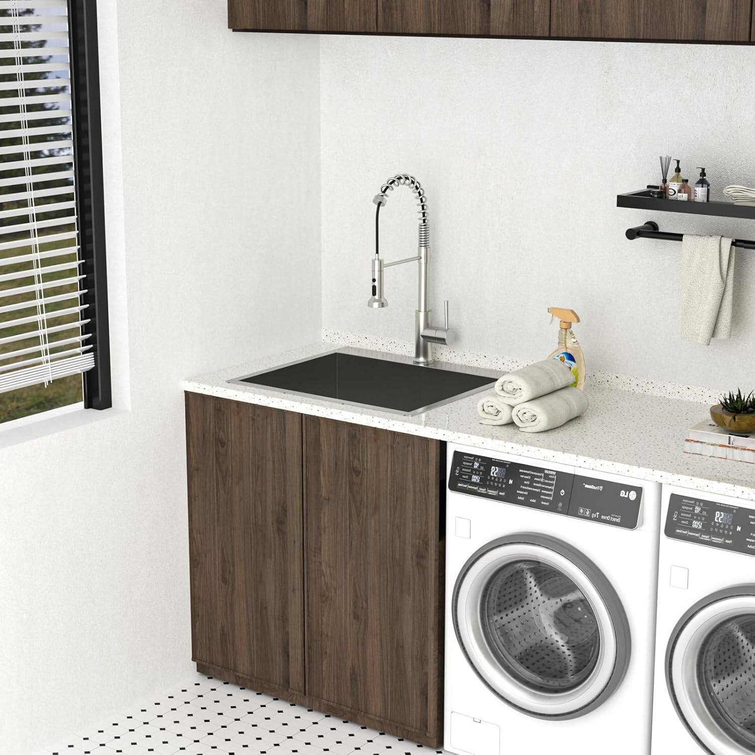 Alt View 4. Lordear - 22x22 Inch Drop In Laundry Sink Top Mount 16 Gauge Stainless Steel Topmount RV Utility Sink Single Bowl Kitchen Sink - Stainless steel.