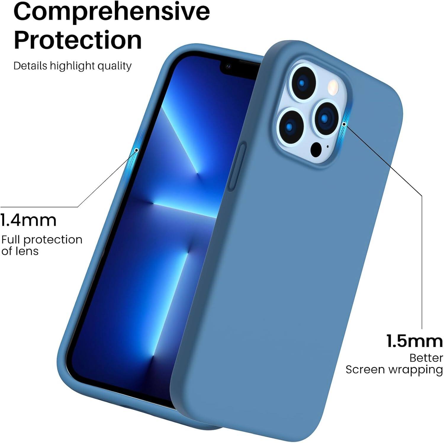 Comprehensive Protection
Details highlight quality
1.4mm Full protection of lens
1.5mm Better Screen wrapping