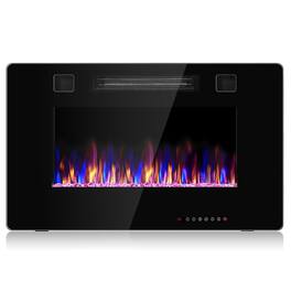 Costway - 30" Electric Indoor Fireplace Recessed Ultra Thin Wall Mounted Heater Multicolor Flame - Black