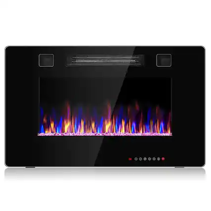Front. Costway - Costway 30" Electric Indoor Fireplace Recessed Ultra Thin Wall Mounted Heater Multicolor Flame - Black.