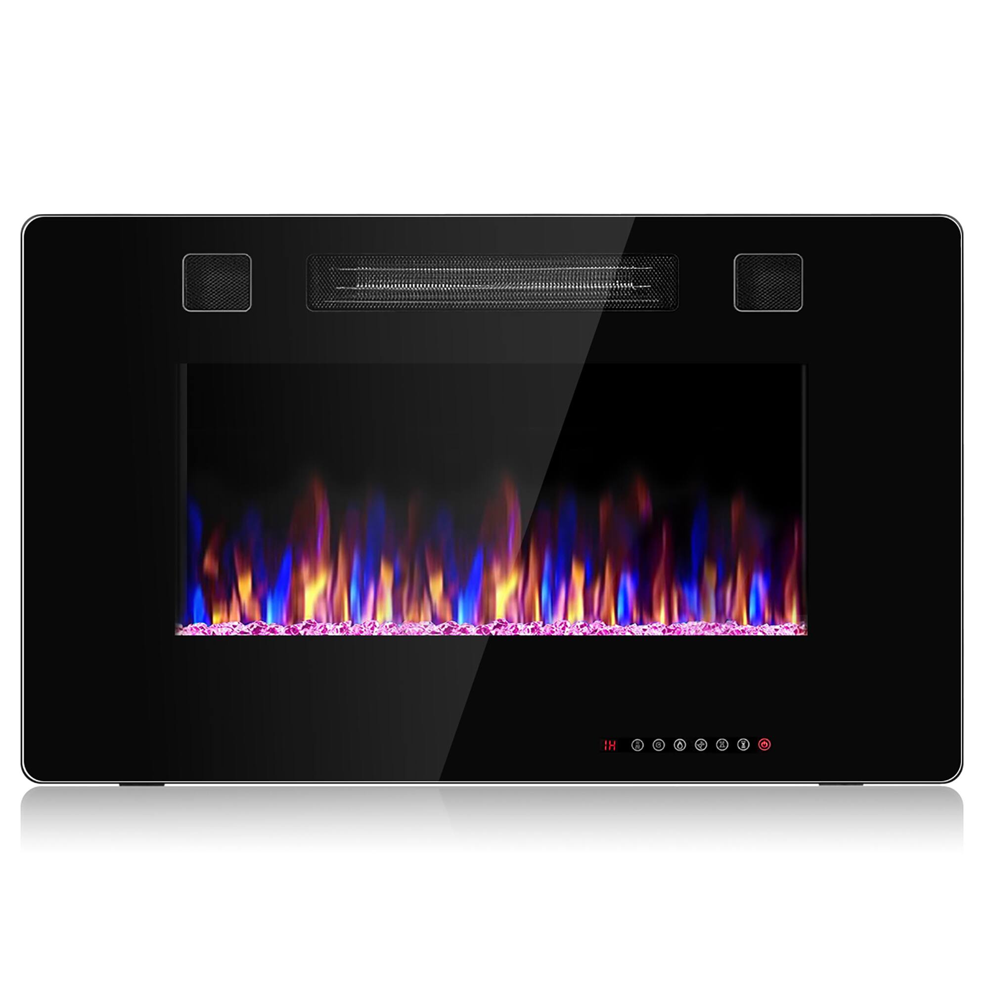 Costway - 30" Electric Indoor Fireplace Recessed Ultra Thin Wall Mounted Heater Multicolor Flame - Black