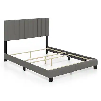 Front. Costway - Costway Queen Upholstered Platform Bed Frame Mattress Foundation Box Spring Needed - Gray.