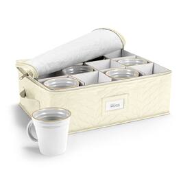 Sorbus - Quilted Coffee Mug Storage Case - Features label windows, handles, and dividers for 12 Mugs/Glassware - Beige