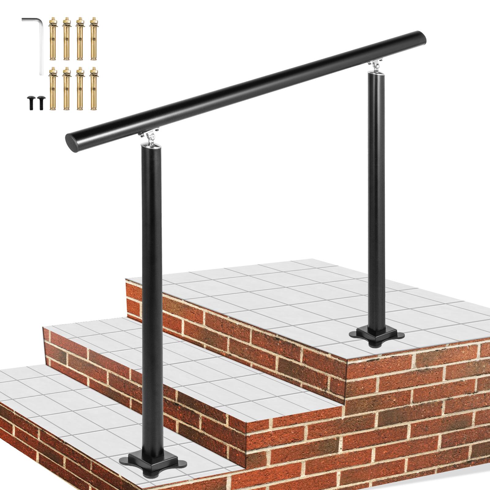VEVOR - Outdoor Stair Railing Kit, 3 FT Handrails 1-3 Steps, Adjustable Angle Aluminum Stair Hand Rail for The Elderly - Black