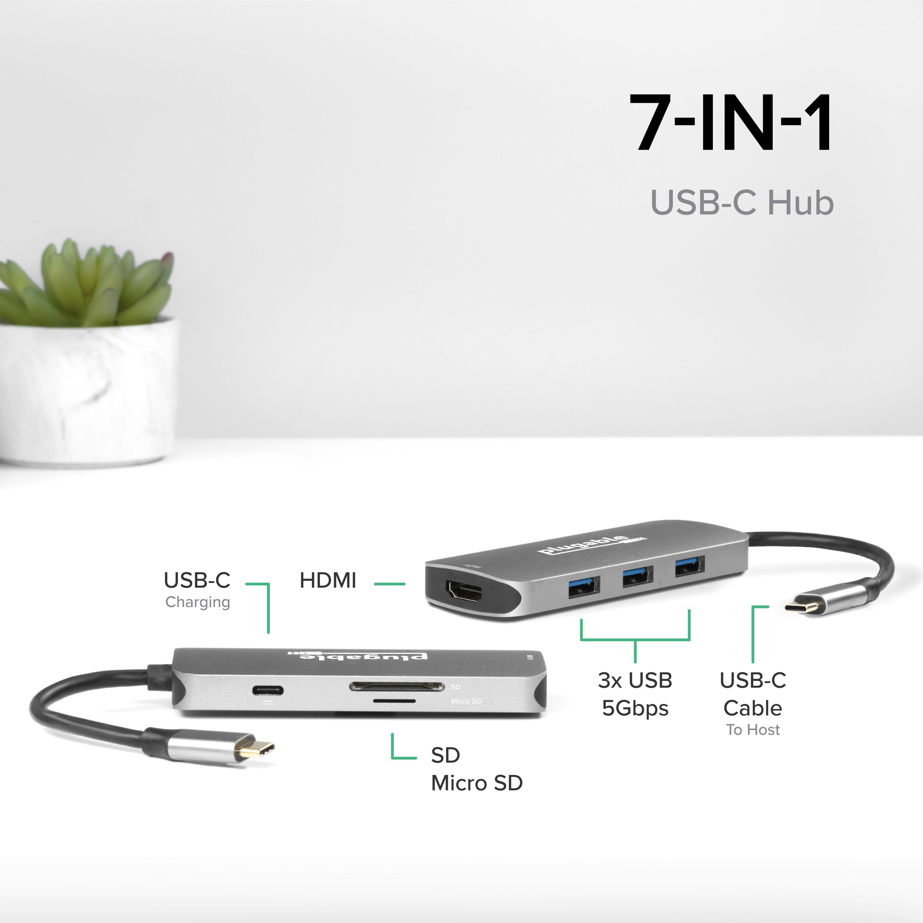 7-IN-1  
USB-C Hub  

- USB-C Charging  
- HDMI  
- 3x USB 5Gbps  
- USB-C Cable To Host  
- SD Micro SD