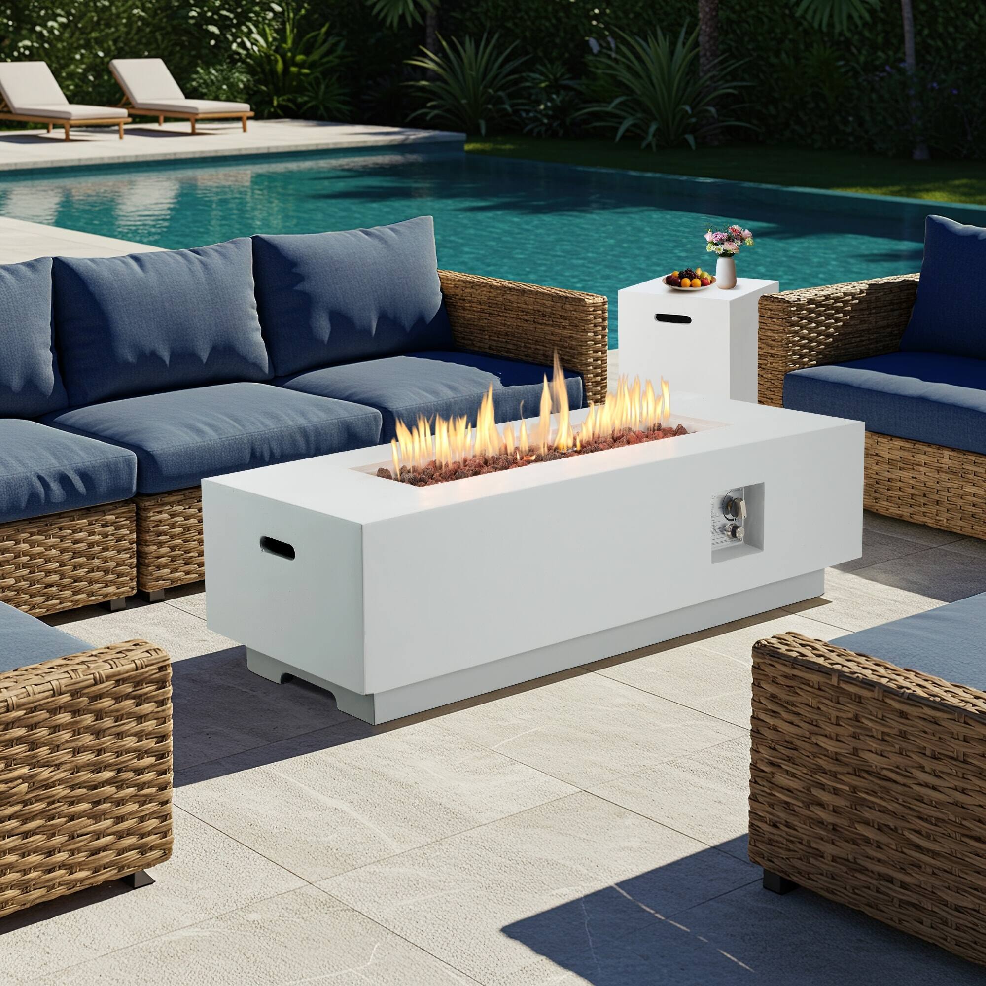 Alt View 6. U-HOMY - Rectangle Propane Fire Pit Table – Outdoor Heater for Patio, Backyard & Deck - White.