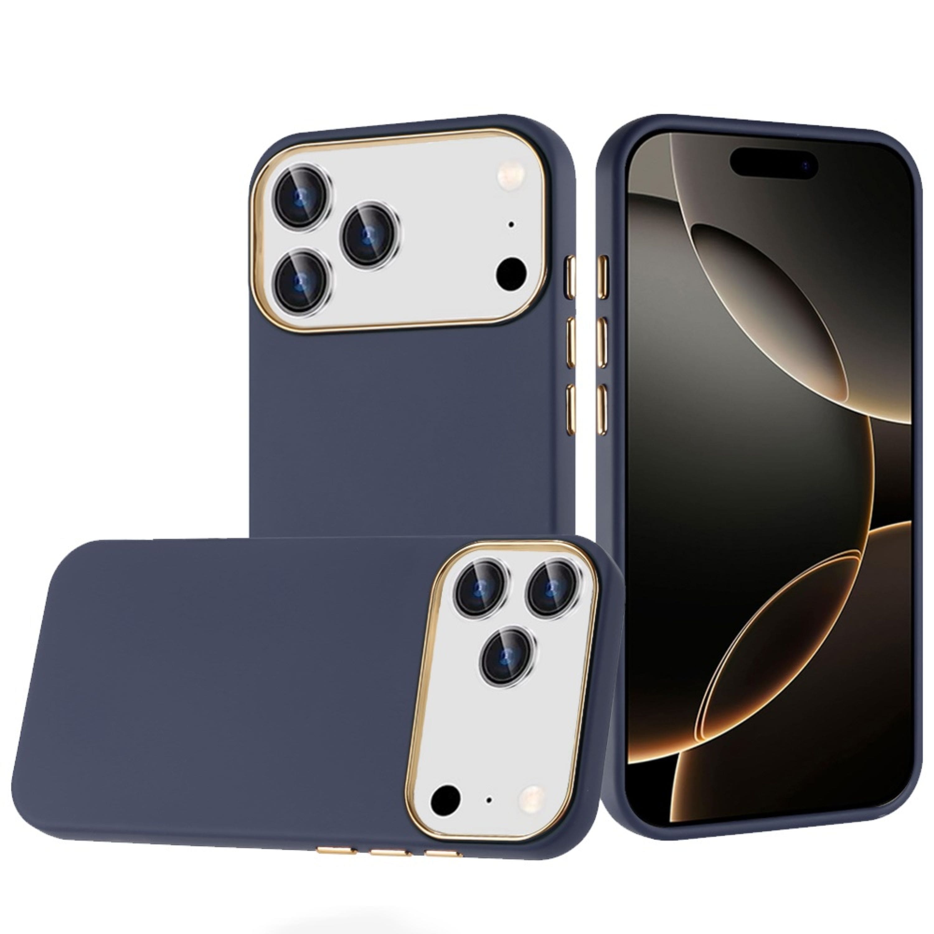 Kitcheniva - Premium Soft Chrome Button Case With Tempered Glass For iPhone 17 Pro Max Dark - Blue price history on PriceWatchPro