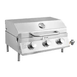 VEVOR - Tabletop Gas Grill, 3-Burner Stainless Steel Portable Propane Grill, with Built-in Thermometer, Travel Locks - Silver