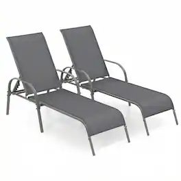 Costway - 2PCS Patio Lounge Chair Chaise with Adjustable Reclining Armrest - Gray