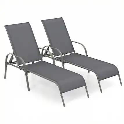 Front. Costway - Costway 2PCS Patio Lounge Chair Chaise with Adjustable Reclining Armrest - Gray.