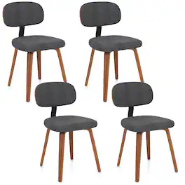 Gymax - Dining Chairs Set of 4 w/Curved Backrest Padded Seat for Dining Room Living Room - Brown