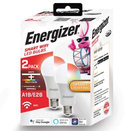 Energizer - 2-Pack Smart Wi-Fi Multi-Color and Single White LED Light Bulb, A19 Shape, E26 Base - Multicolor
