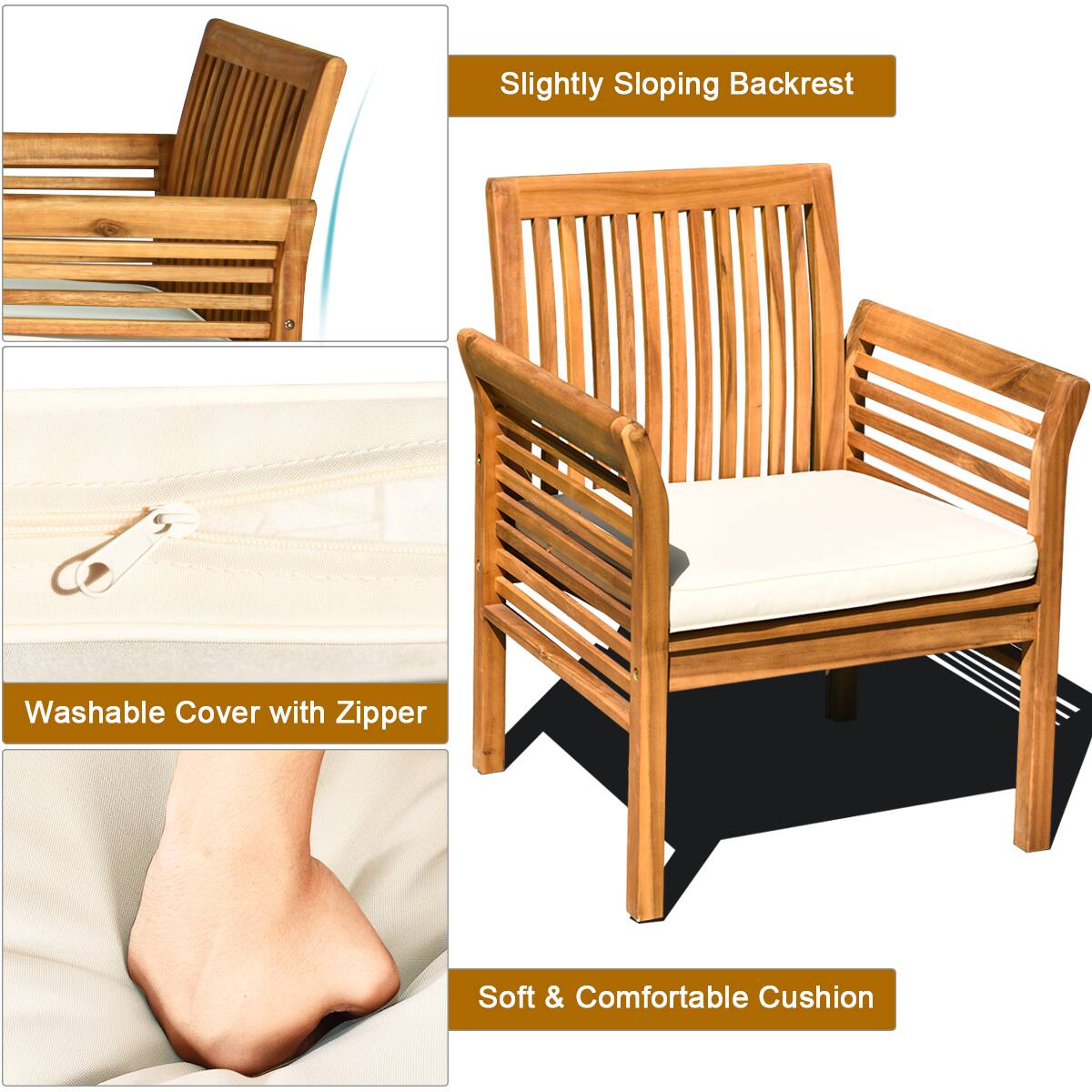 Slightly Sloping Backrest, Washable Cover with Zipper, Soft & Comfortable Cushion