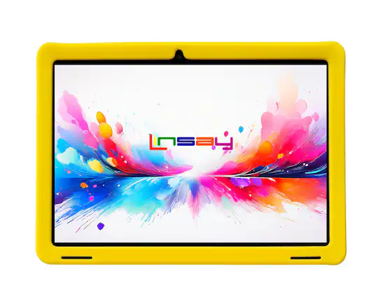 Front. LINSAY - LINSAY 10.1"Octa Core 256GB Storage Android 15 Tablet with Yellow Kids Defender Case - Yellow.
