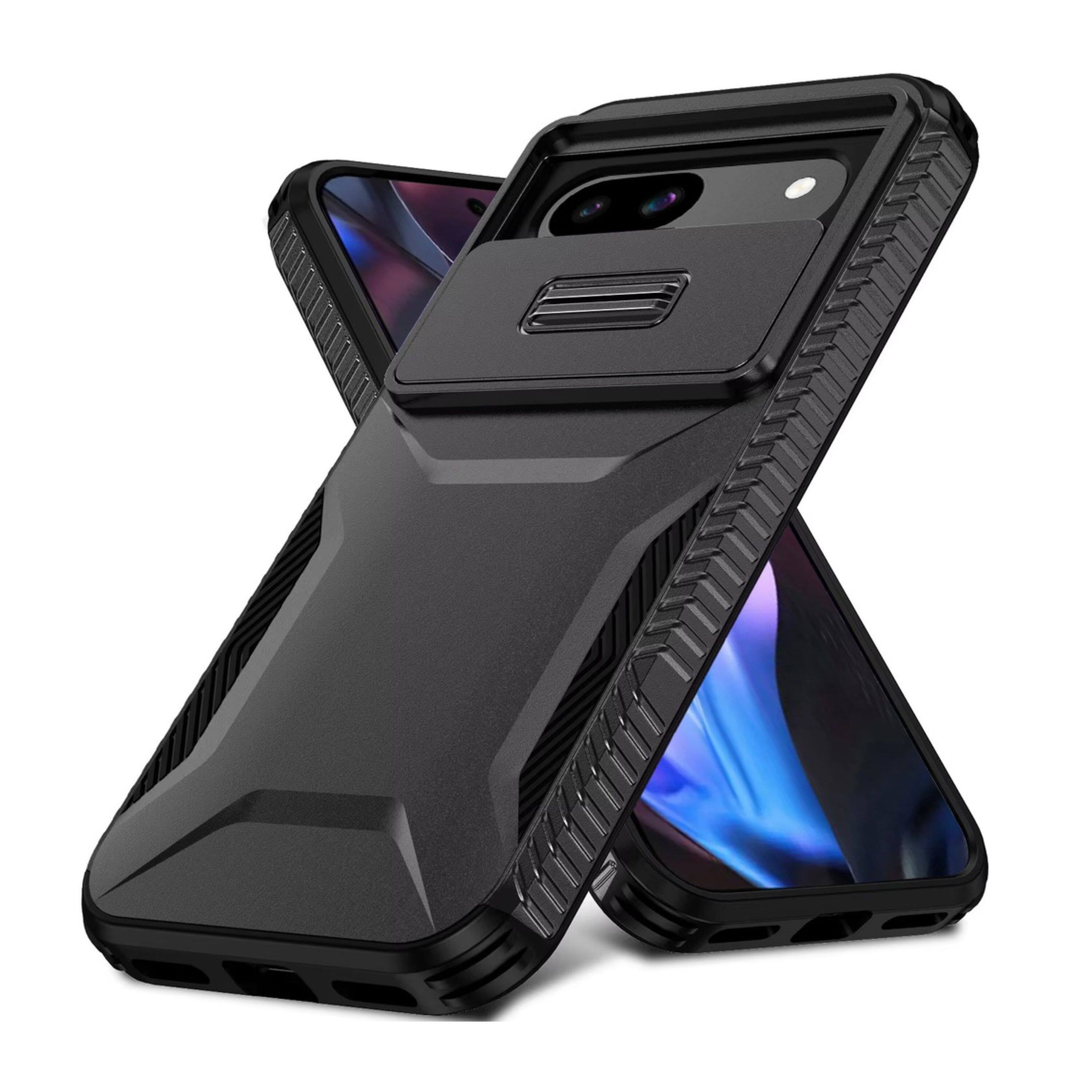 Left. Kitcheniva - Hybrid Sliding Lens Protection Case With Tempered Glass For Google Pixel 9a Black - Black.