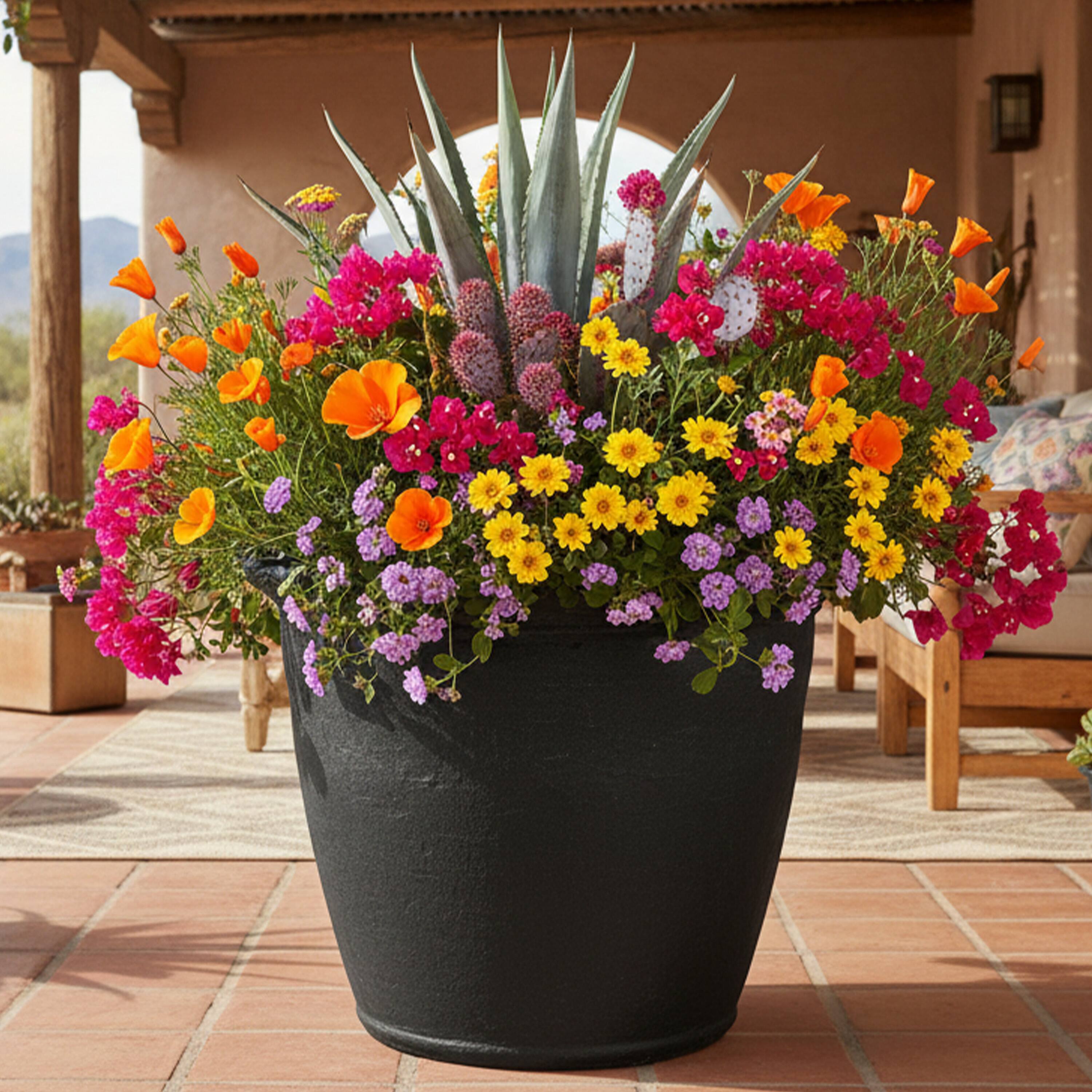 Alt View 1. Sunnydaze - 20 in Anjelica Dual-Wall Polyresin Planter - Set of 2 - Matte Black.