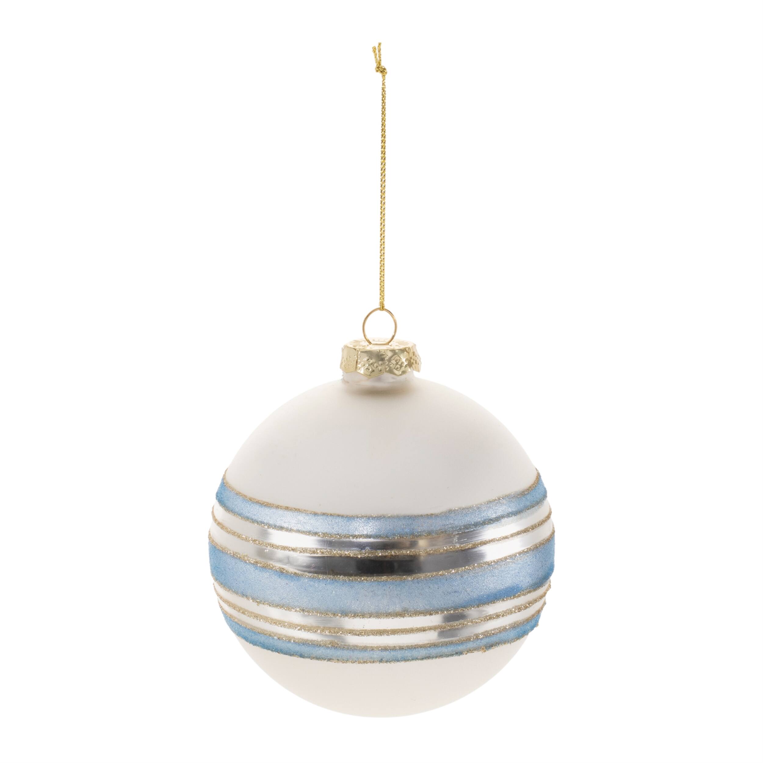 Angle. BreeBe - Striped Glass Ball Ornament (Set of 6) - Silver, Blue.