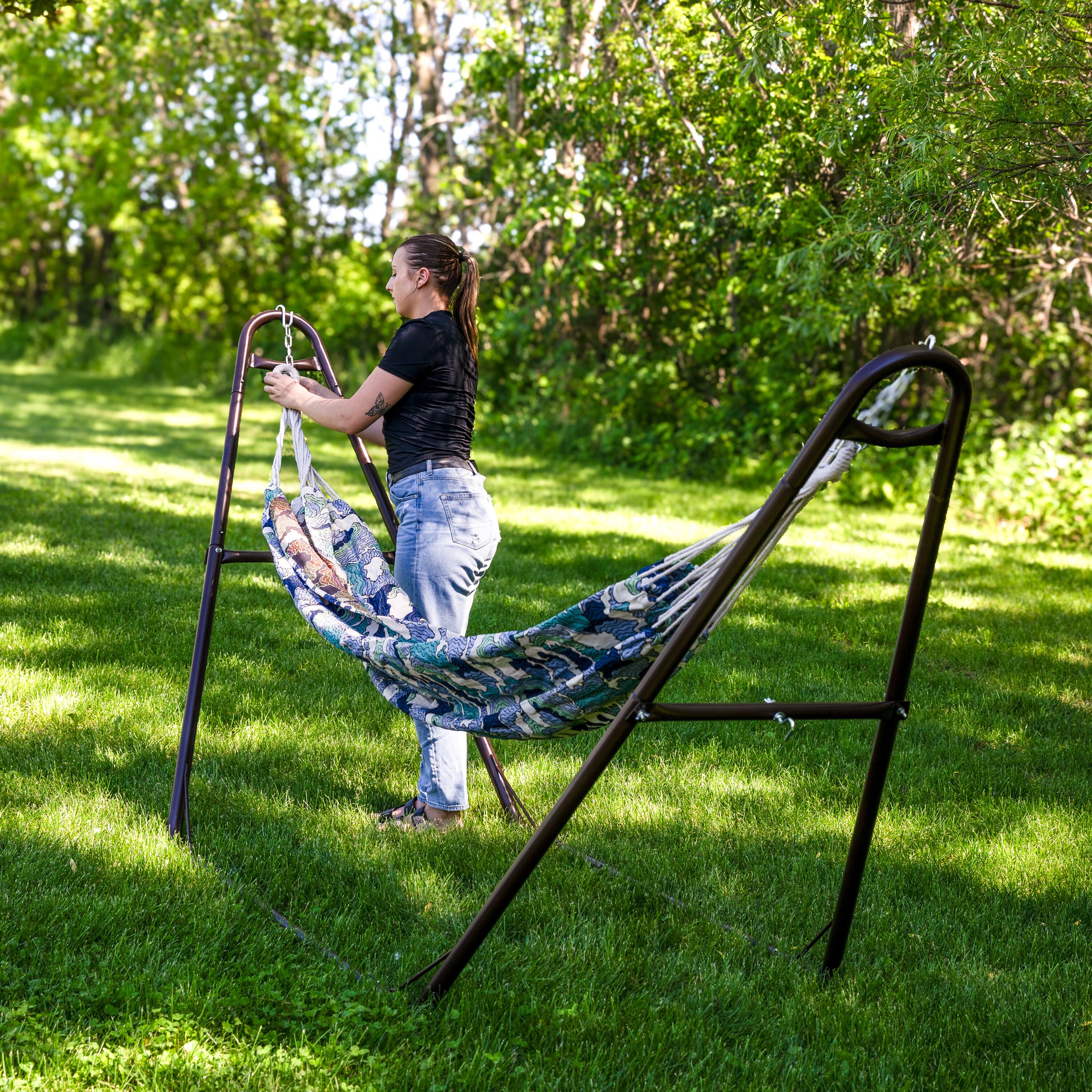 Alt View 4. Sunnydaze - 2-Person Polyester Jacquard Double Hammock - White-Capped Waves.