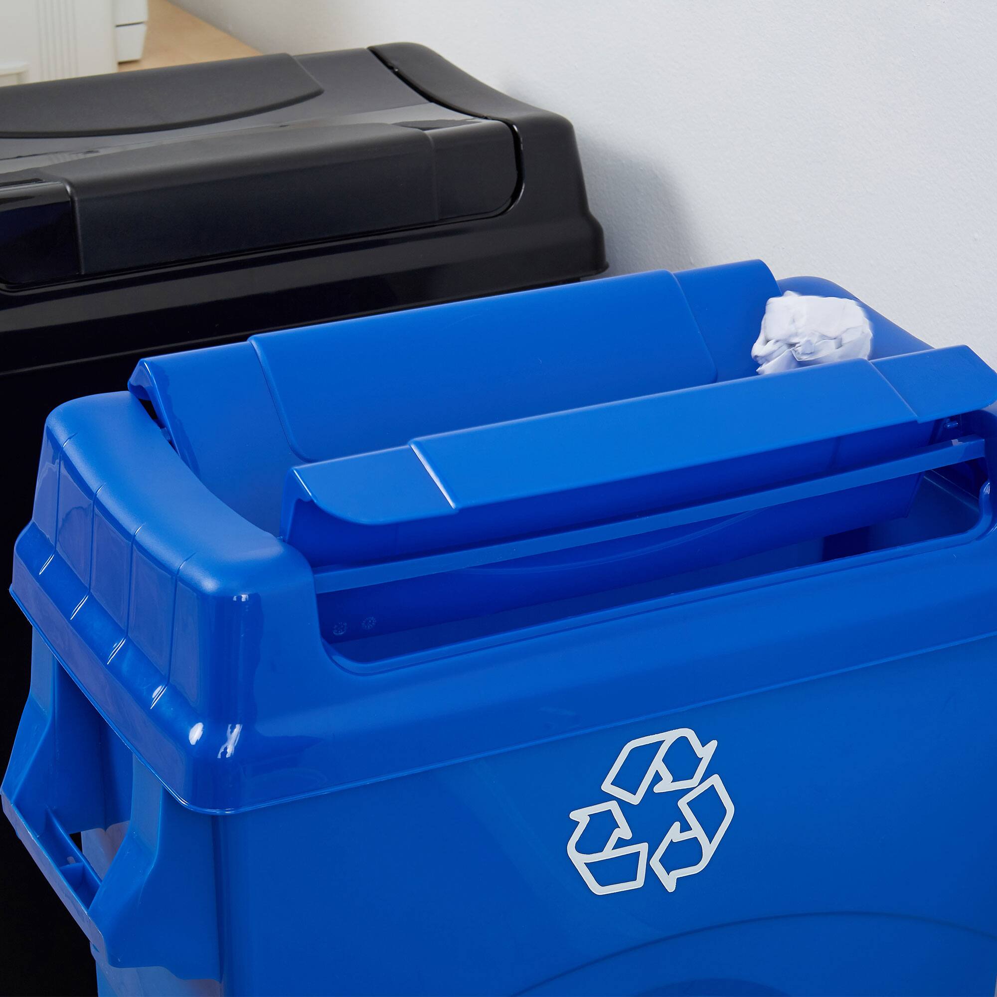 Alt View 3. United Solutions - United Solutions 23 Gallon Highboy Kitchen Recycling Bin with Swing Lid, Blue - Recycle Blue.