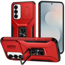 Kitcheniva - Full Coverage Metal Stand Lens Cover Phone Case With Tempered Glass For Samsung S26 Plus - Red