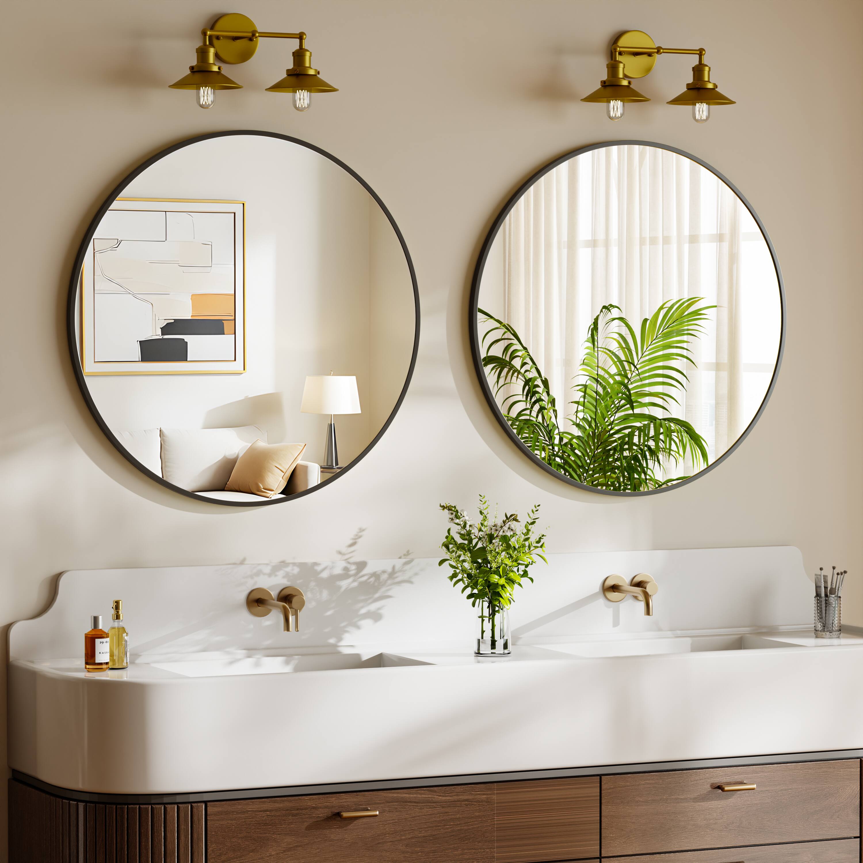 Alt View 2. Easly - Black 24 in. W x 24 in. H Round Aluminum Alloy Frame Vanity Wall Mirror - Black.