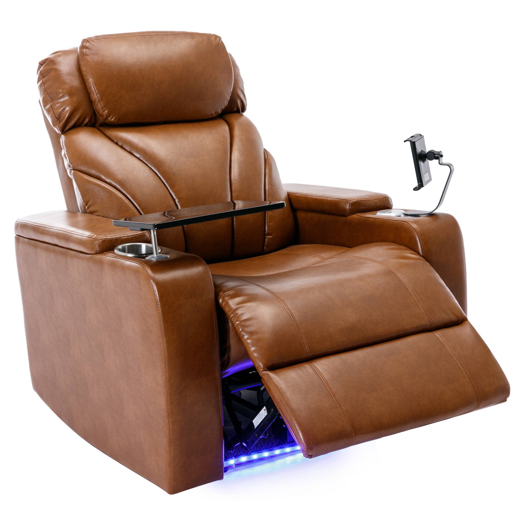 Alt View 9. APRILSOUL - Power Motion Recliner Electric Recliner with Usb Storage Cup Holder Bluetooth Speaker Light Brown - Gray.