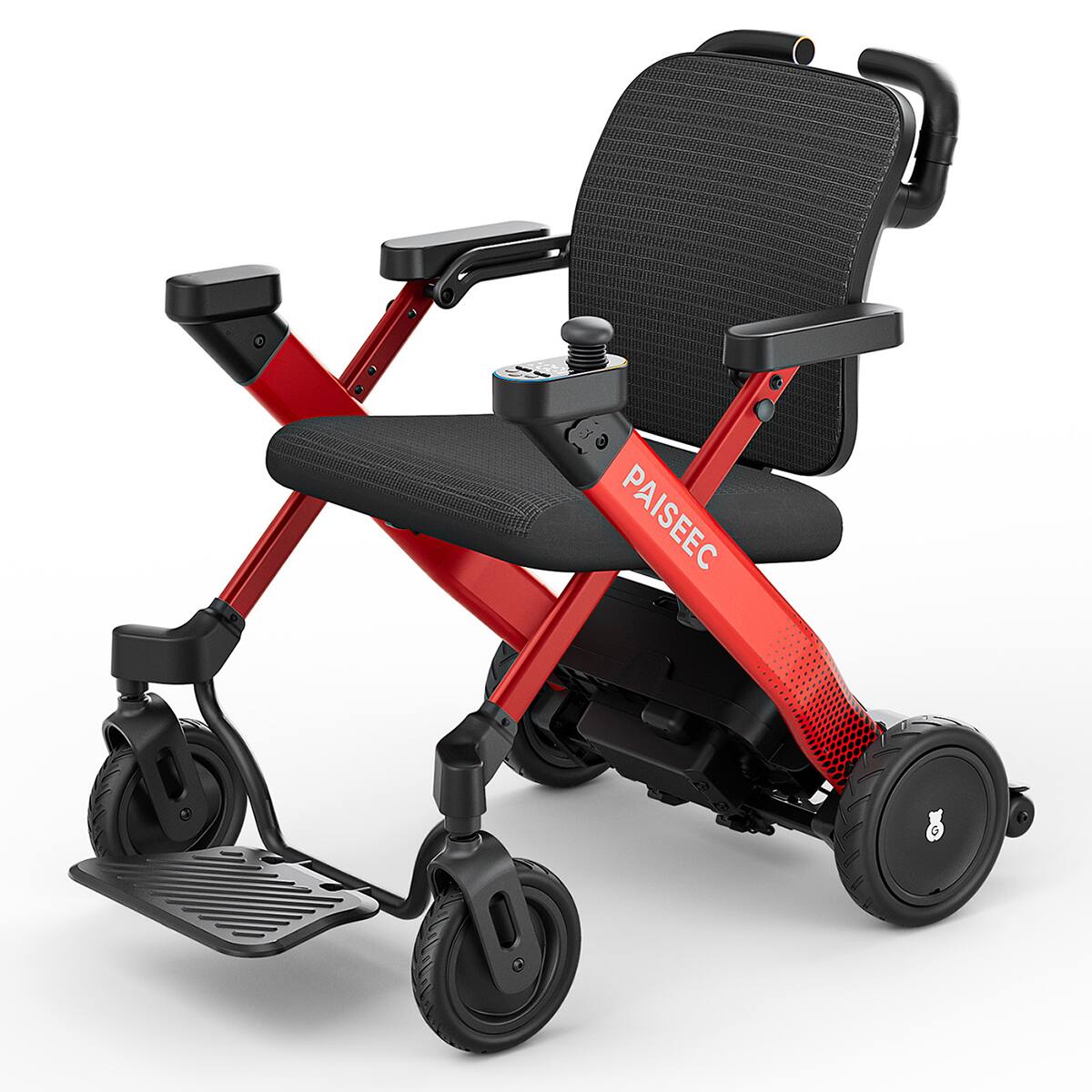 Front. Paiseec - 3in1 Electric Wheelchair with Push-Assist, Foldable Power Wheelchair for Travel, Indoor, Outdoor Use Left-Hand Joystick - Red.
