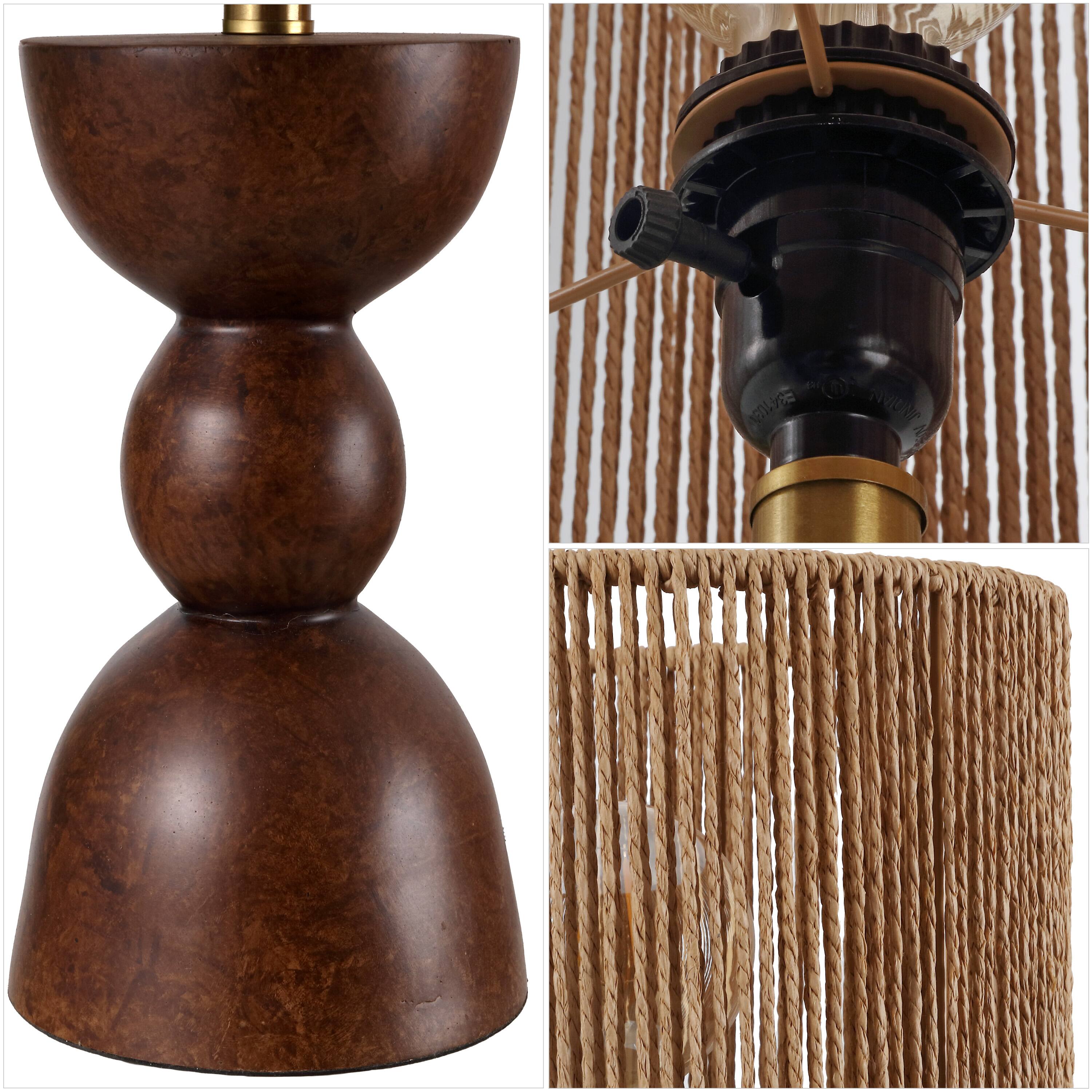 Alt View 4. Jonathan Y - Sherry 22 in. Bohemian Hourglass Totem Resin with Hand-Woven Paper Rope Drum Shade LED Table Lamp, Dark Brown (Set of 2) - Dark Brown.