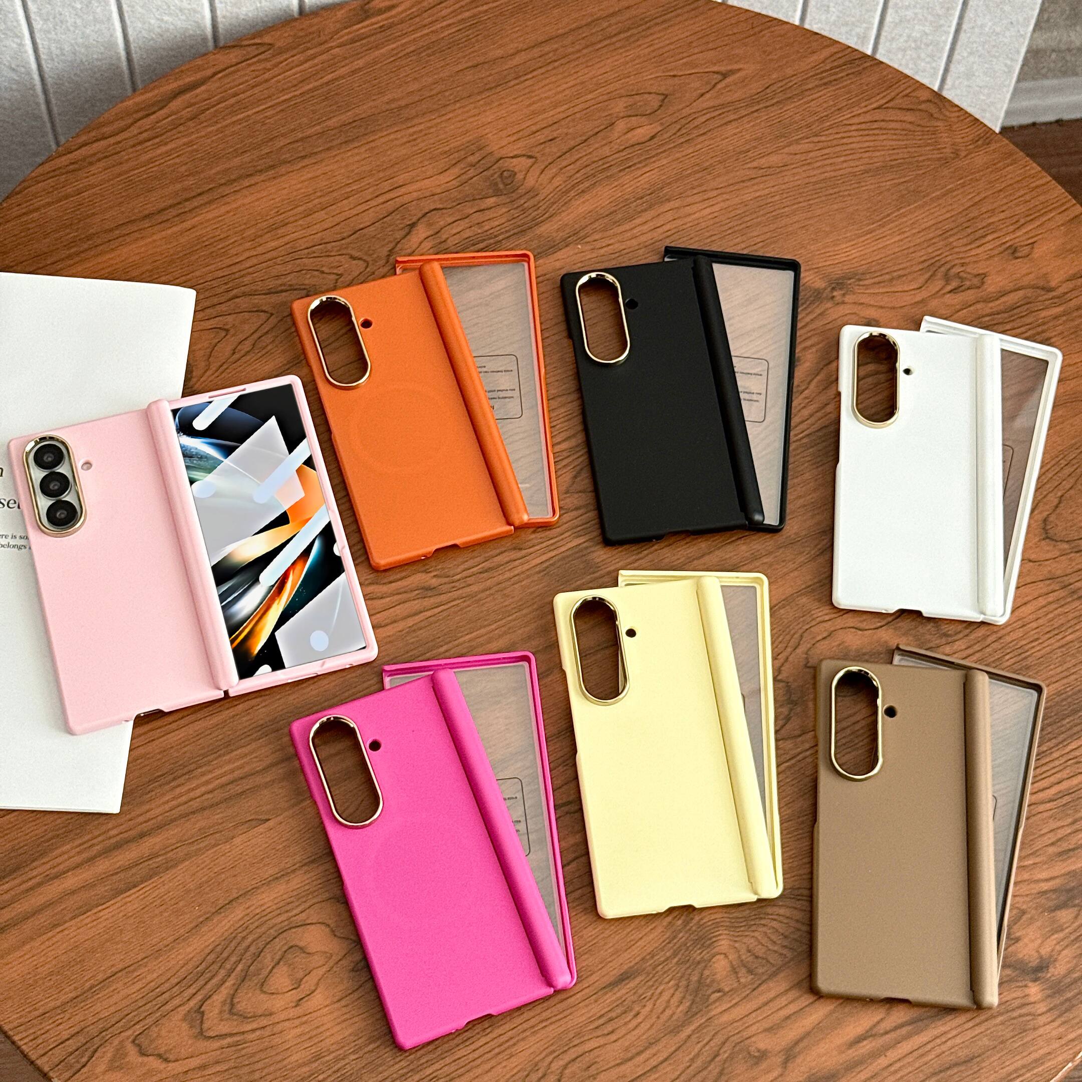 Alt View 5. Dteck - for Samsung Galaxy Z Fold7 Hinge Protection Magnetic Case with Tempered Glass Film Shockproof Matte Rugged Slim Cover - Pink.