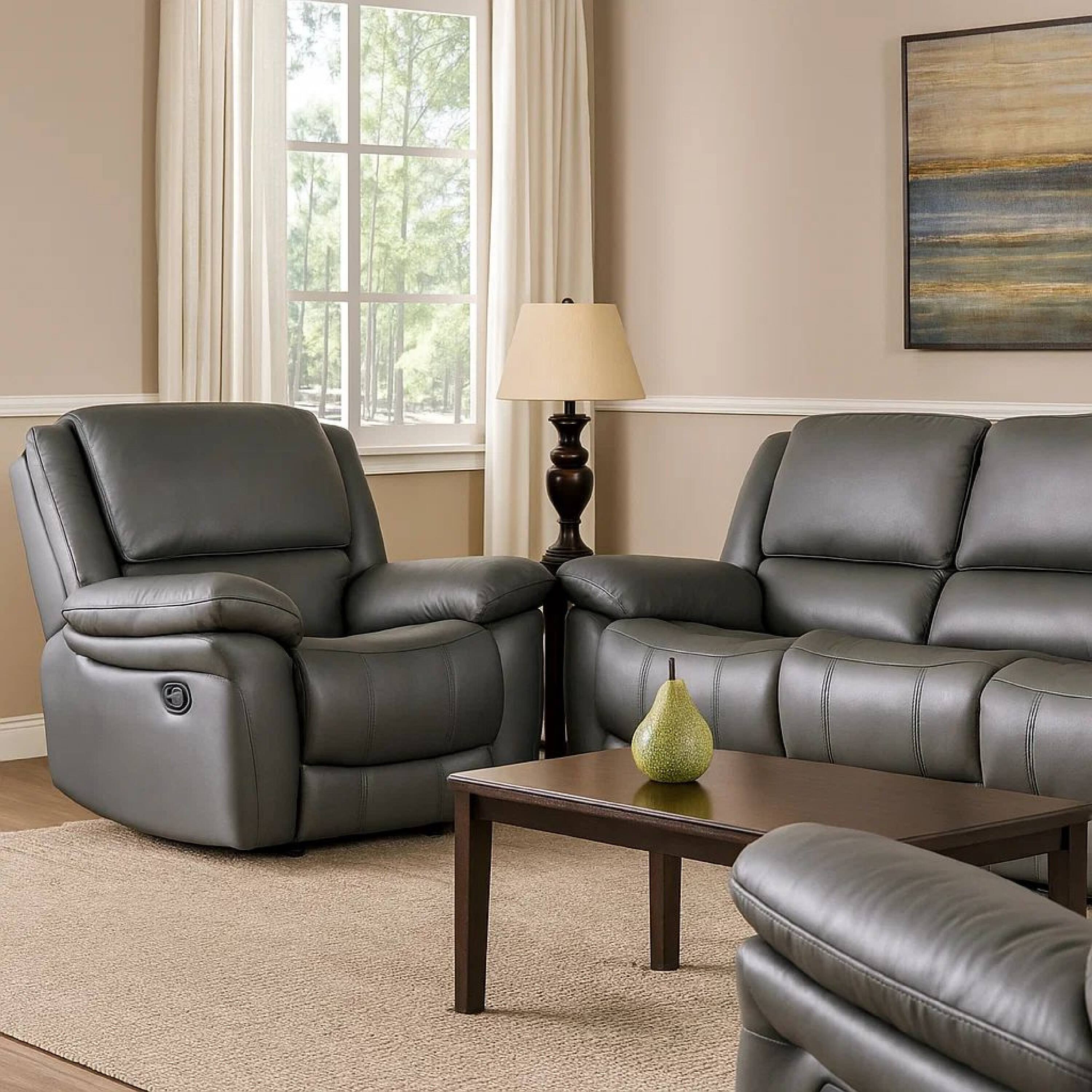 Alt View 5. Manhattan Lane - Larus Manual Recliner Chair, Pillow Top Arms, Dark Gray Leather Match - Dark Gray, Black.