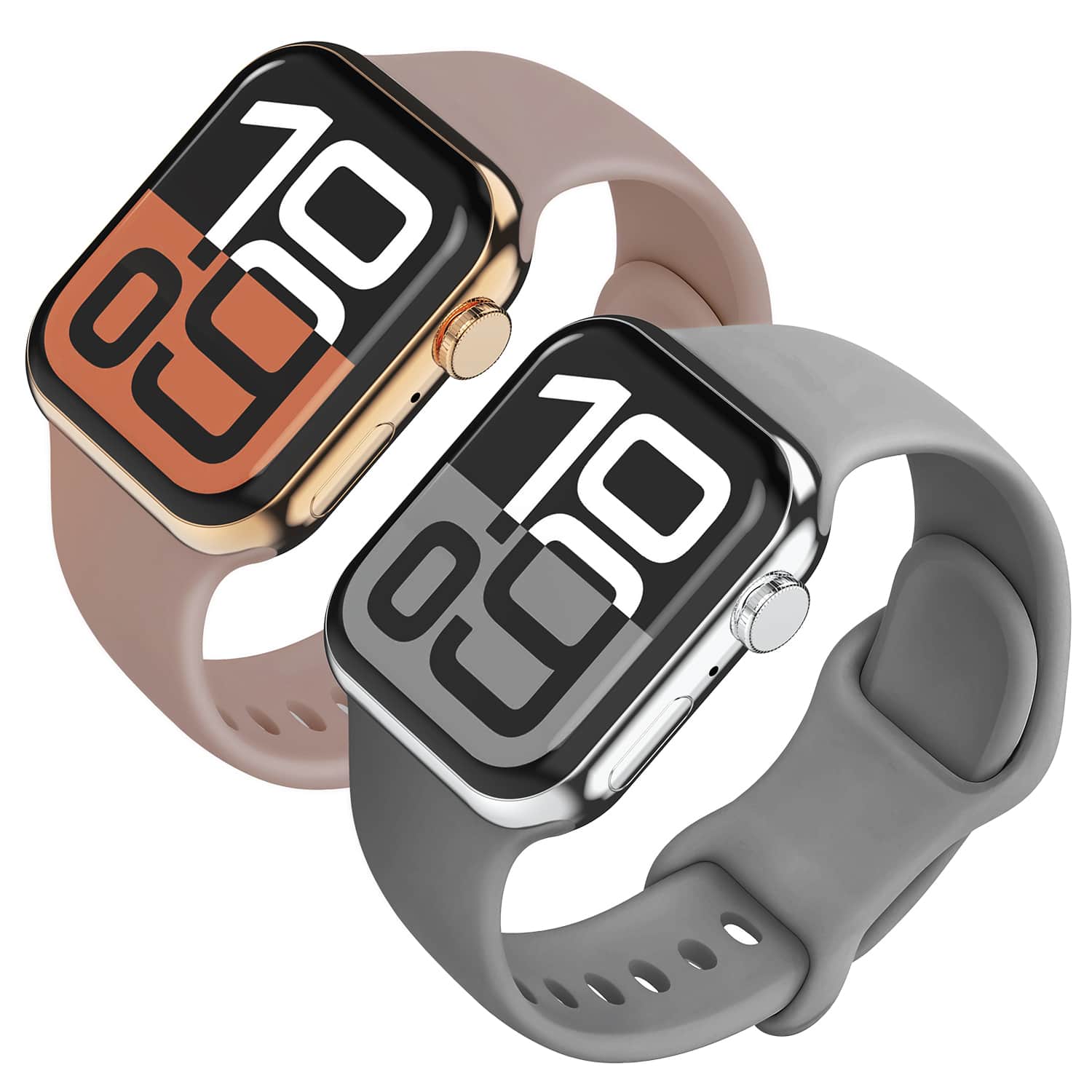 Vena - 2 Pack For Apple Watch Band Series 10 42mm, Band Series 11 41mm 9/8/7, Silicone Sport Strap For iWatch 40mm, Beige+Gray - Multi