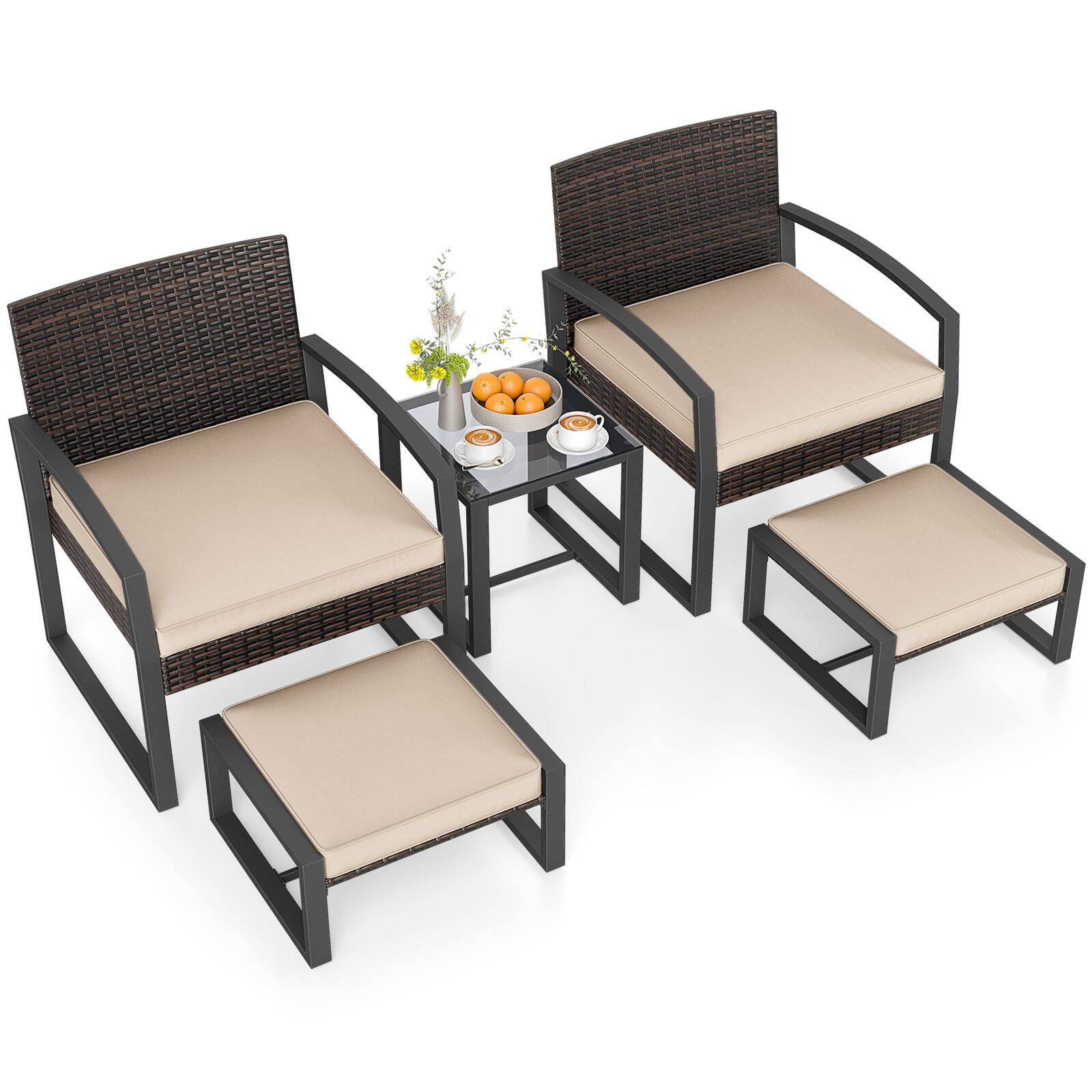 Alt View 7. Gymax - Gymax Furniture Set Patio Rattan Conversation Set for BalconyPorch Backyard Outdoor Beige - Brown.