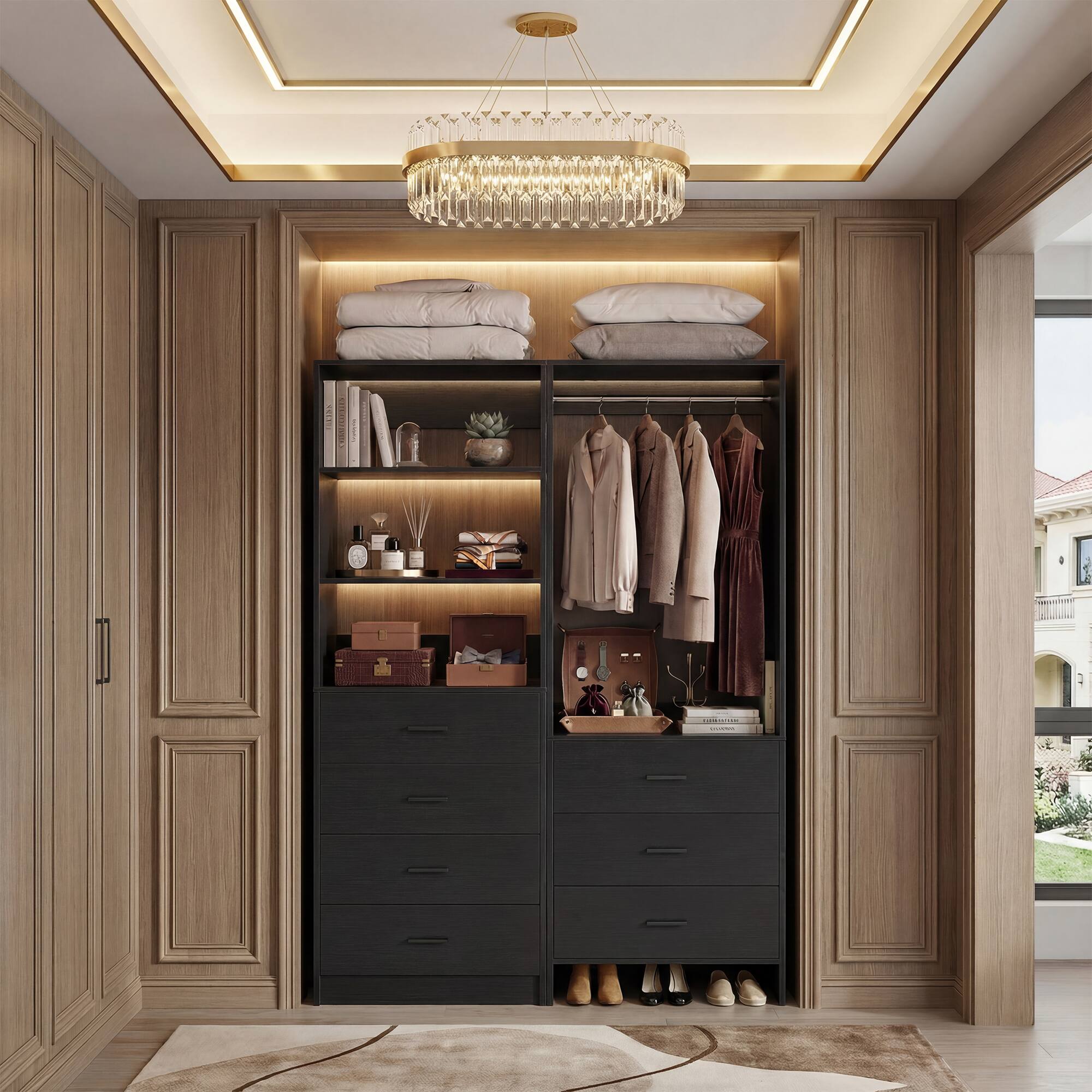 Alt View 2. Aheaplus - 45''  Closet Organizer System Set of 2 - with 7 Drawers, Hanging Rod and Adjustable Shelf - Black.