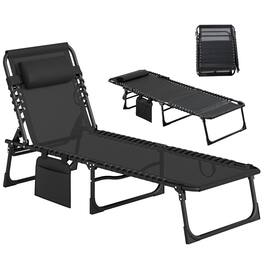 Outsunny - Reclining Chaise Lounge Chair, Portable Sun Lounger, Folding Camping Cot with Adjustable Backrest and Removable Pillow - Black