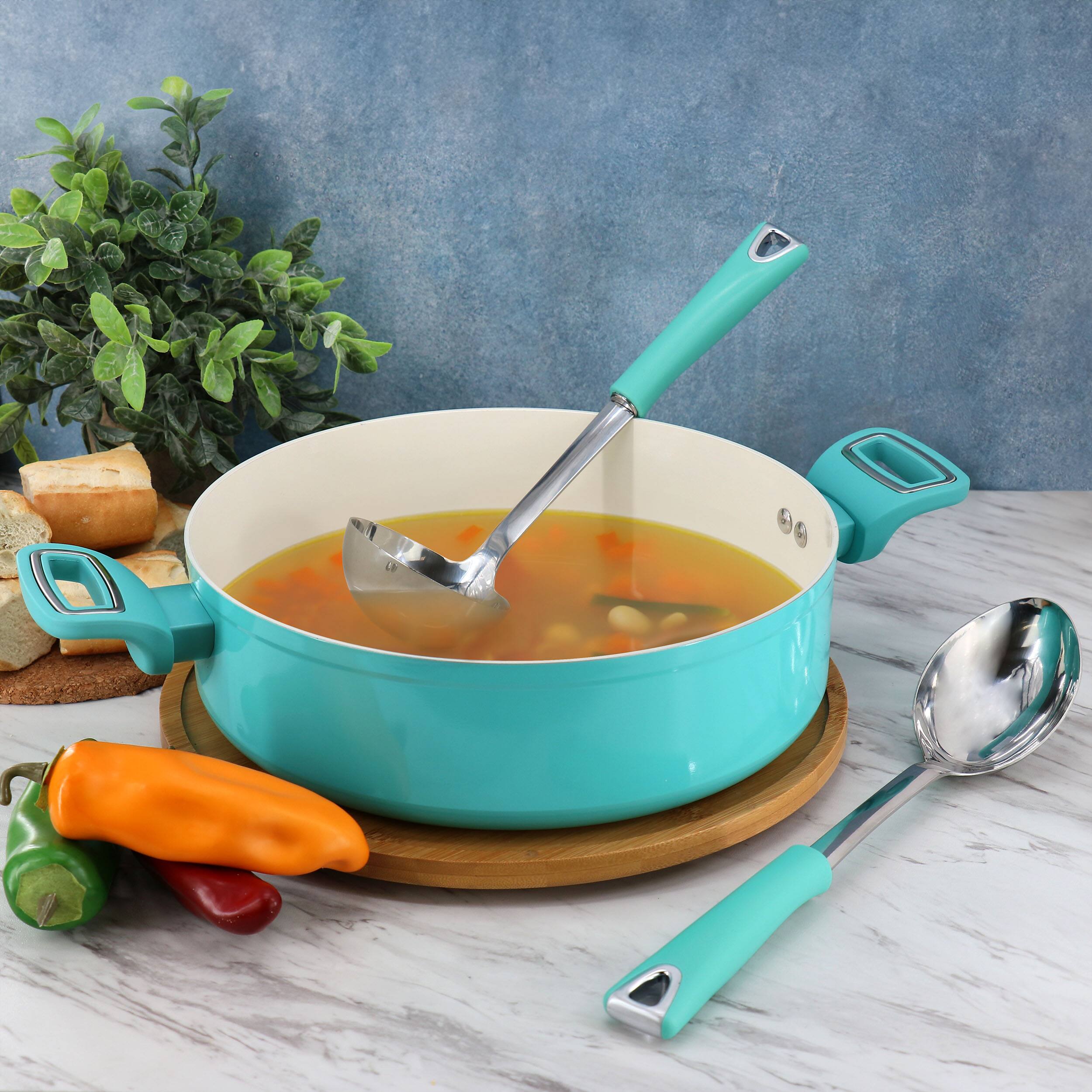 Alt View 5. Martha Stewart - Martha Stewart Everyday Drexler 2 Piece Ladle and Serving Spoon Kitchen Tool Set in Turquoise - Blue.