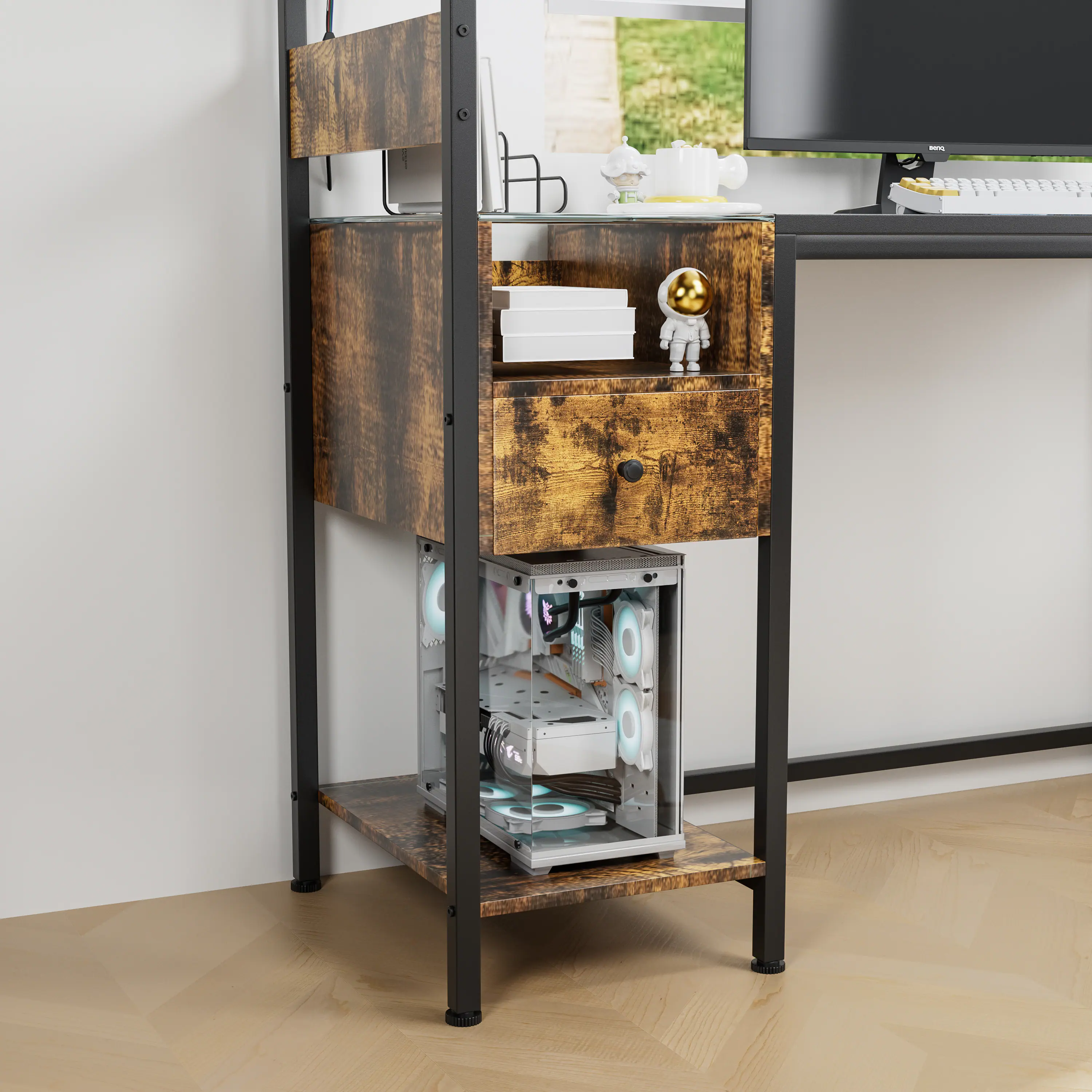 Alt View 8. Tiramisubest - Computer Desk with Power Outlet & Storage Shelves, Study Writing Table with USB Ports Charging Station, Brown - Brown.