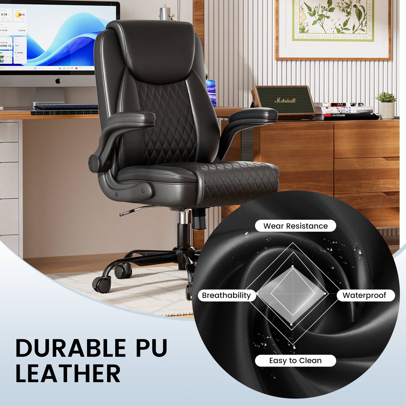 19 - | | JUNE , | - ABE-YOU WHO'TOU YOuU Ot0 AREV EM ISLEMET ESTM TH0 LET CANTUE 30 1  
Marshall - Wear Resistance Breathability Waterproof DURABLE PU LEATHER Easy to Clean