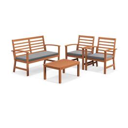 Pefilos - 4 Pieces Outdoor Furniture Dining Furniture Set, Deluxe Outdoor Patio with Stable Acacia Wood Frame- Dining Table - Gray
