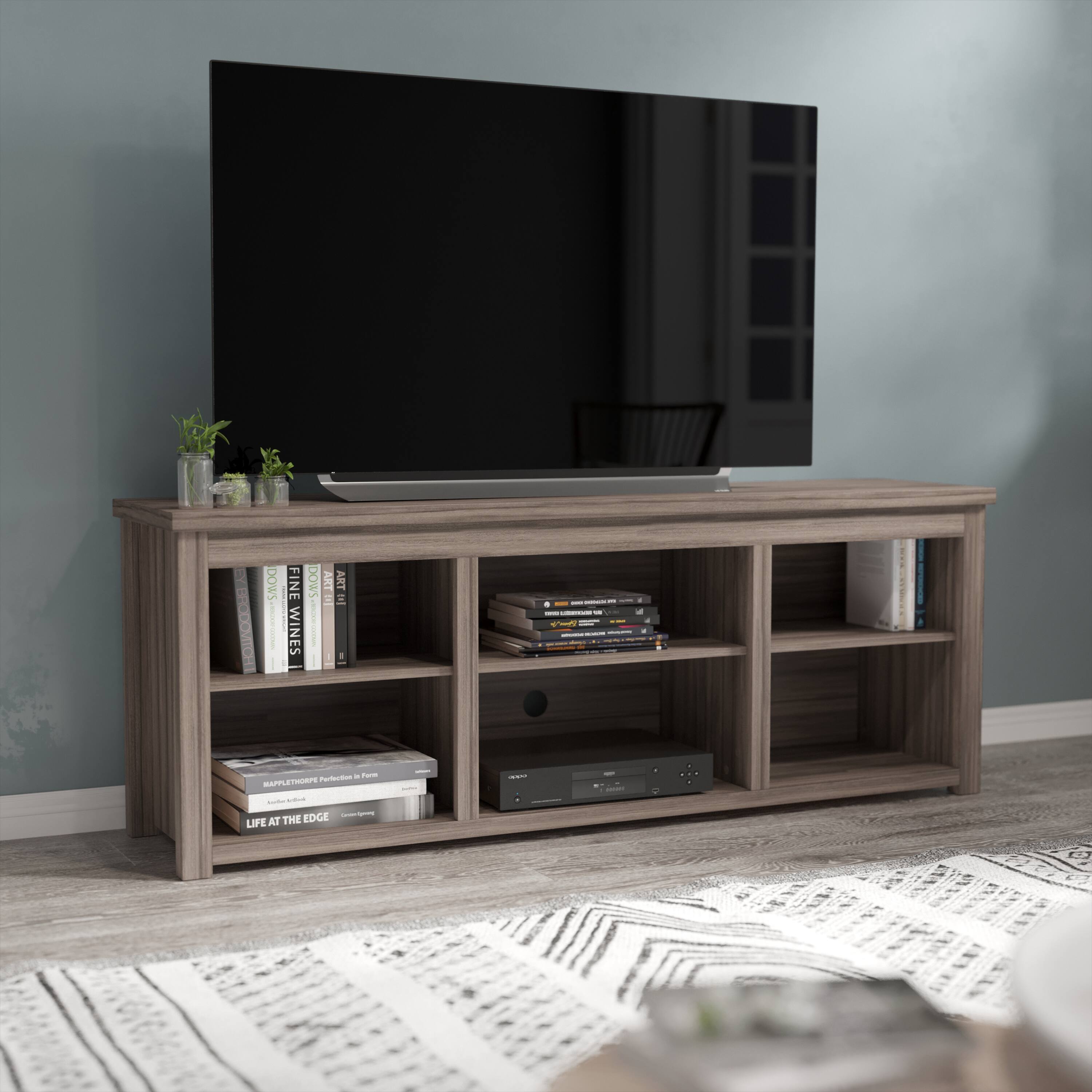 Alt View 13. Alamont Home - Kilead Farmhouse TV Stand for up to 80" TVs - 65" Engineered Wood Framed Media Console with Open Storage - Gray Wash Oak.