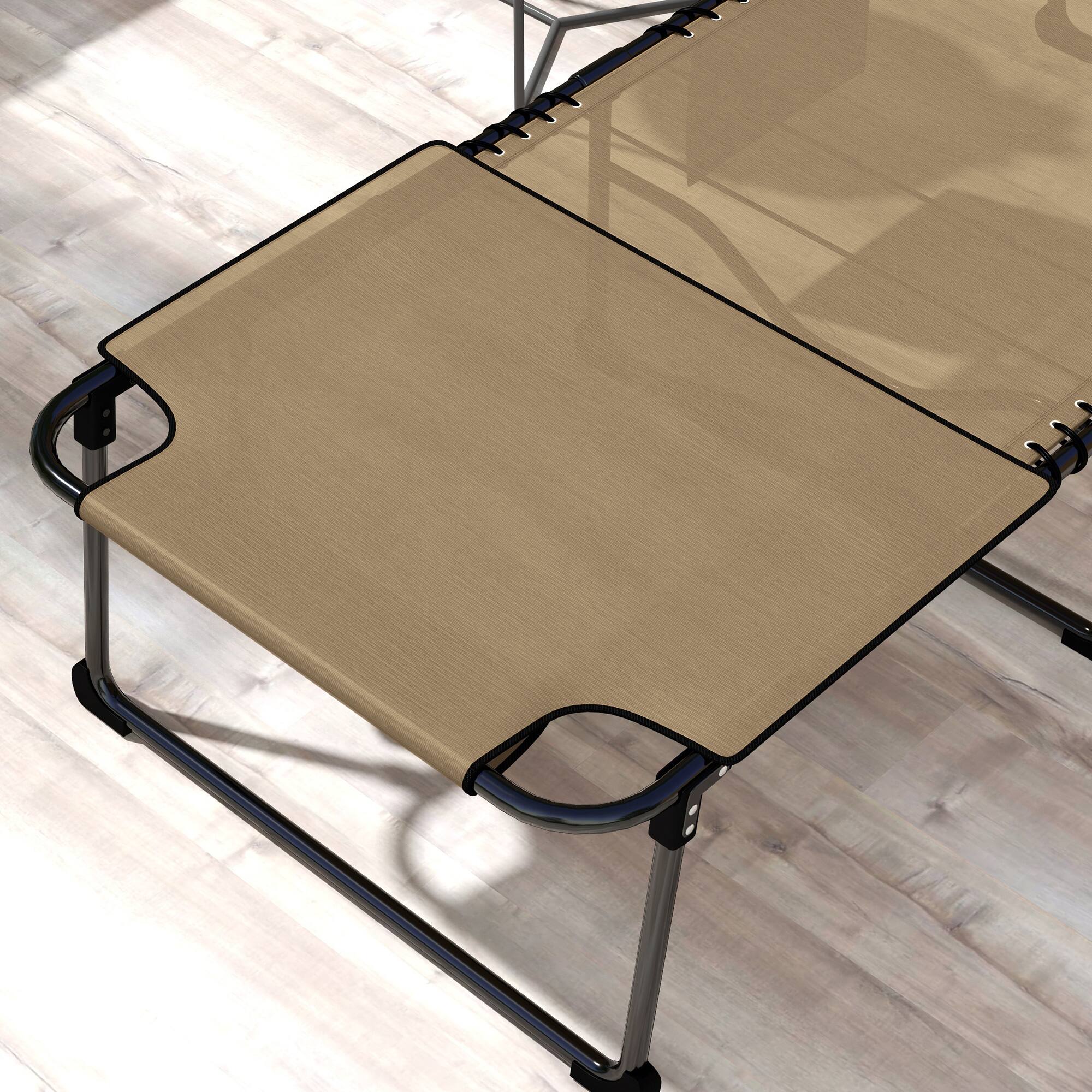 Alt View 8. Outsunny - 2 Piece Folding Chaise Lounge with 5-level Reclining Back, Tanning Chair with Face Hole, Outdoor Lounge Chair with Side - Beige.