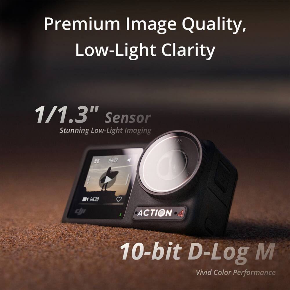 Premium Image Quality, Low-Light Clarity

1/1.3" Sensor Stunning Low-Light Imaging

328 06:12 4K30 cj ACTION 4

10-bit D-Log M Vivid Color Performance