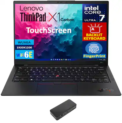 Lenovo ThinkPad X1 Carbon
TouchScreen
WUXGA 1920x1200
WiFi 6E
Intel Core 7
Ultra
Backlit Keyboard
Fingerprint