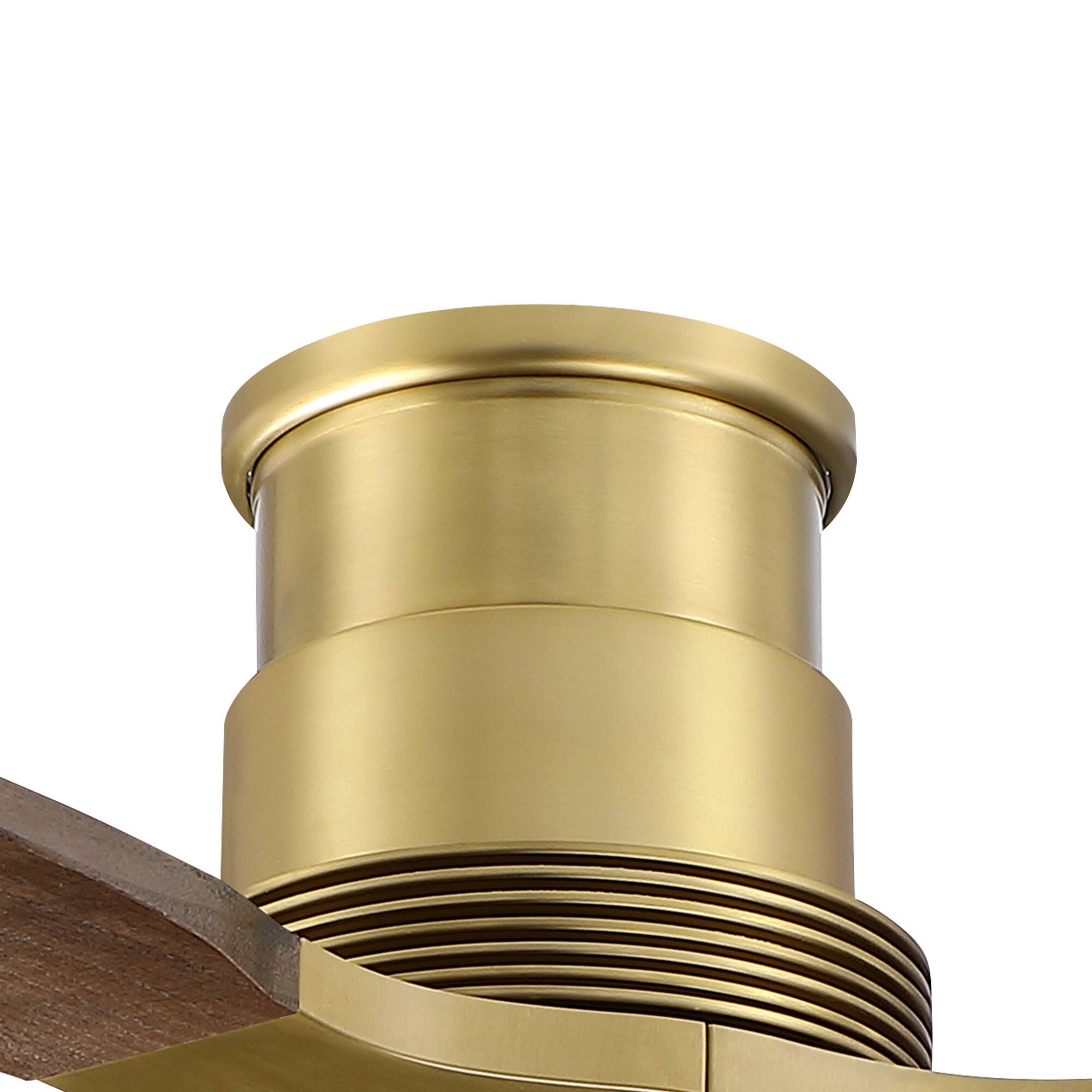 Alt View 9. Parrot Uncle - 56" Mid Centry 3 Solid Wood Blades Flush Mount Lightweight Ceiling Fan with Remote, No Light - Vintage Brass.