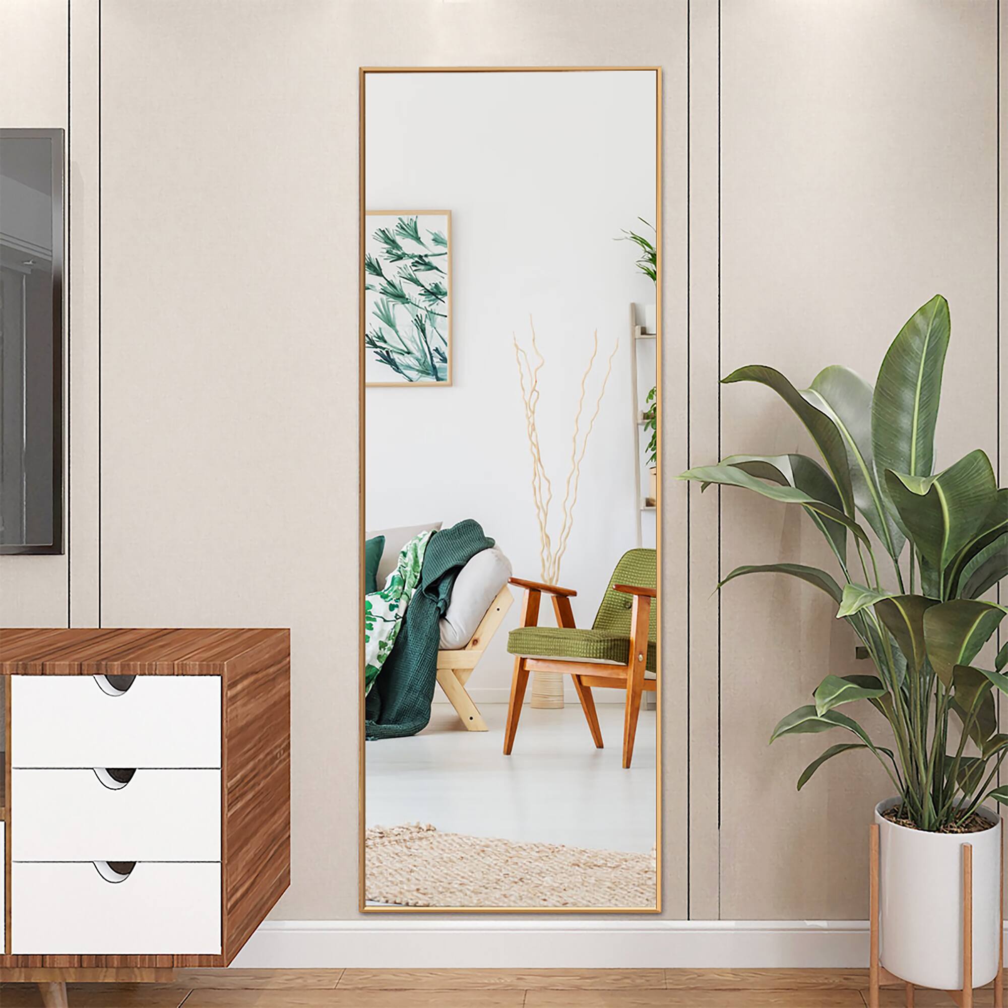 Alt View 1. Costway - Costway 59"Full Length Body Mirror Aluminum Frame Leaning Hanging Dressing Mirror - Gold.