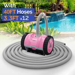 Winado - Automatic Suction-Side Swimming Pool Vacuum Cleaner 11x7in with 39.6FT Tangle-Free Hose for Inground Swimming Pools - Pink & Gray