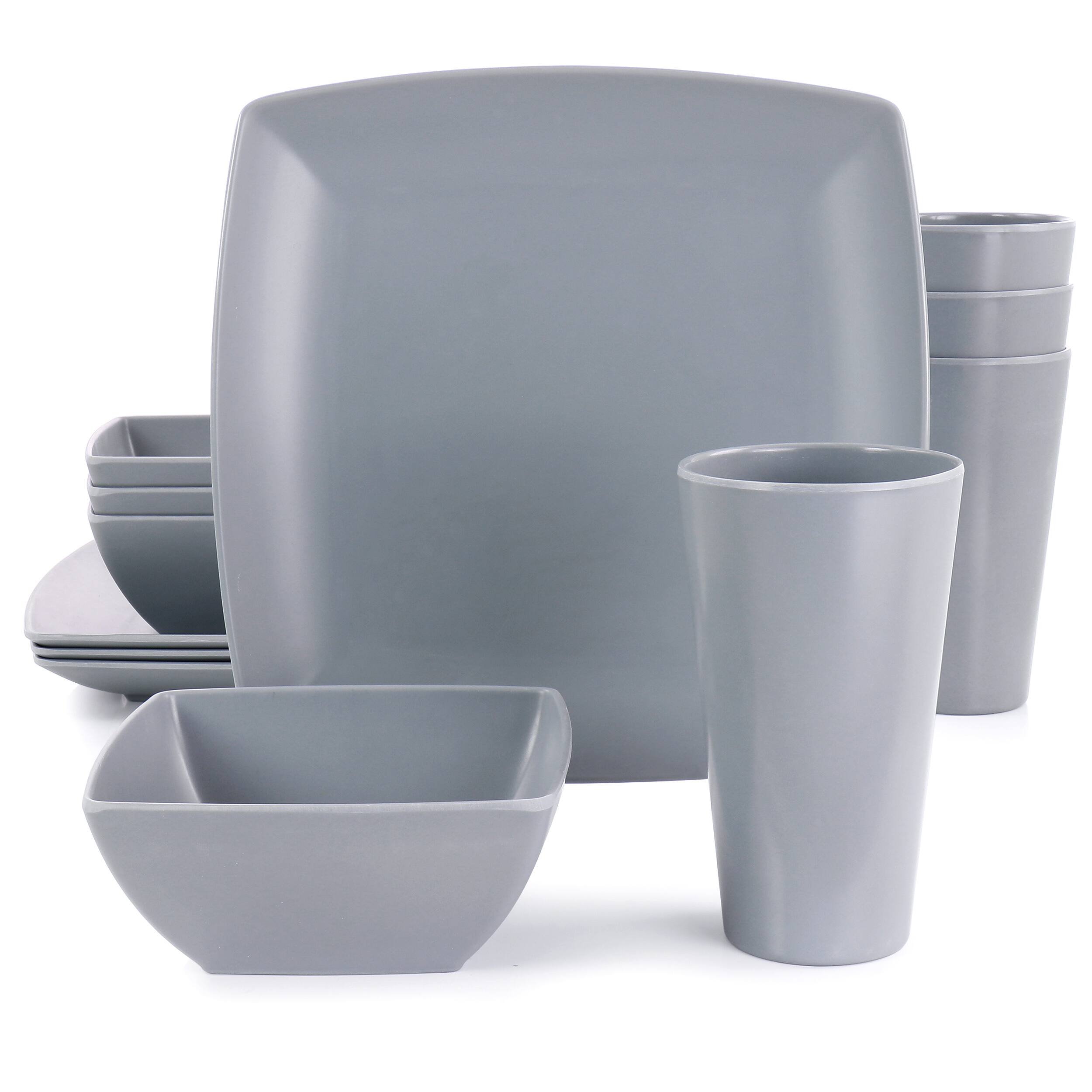 Alt View 8. Gibson - Gibson Home 12 Piece Grayson Melamine Square Dinnerware Set in Gray - Gray.